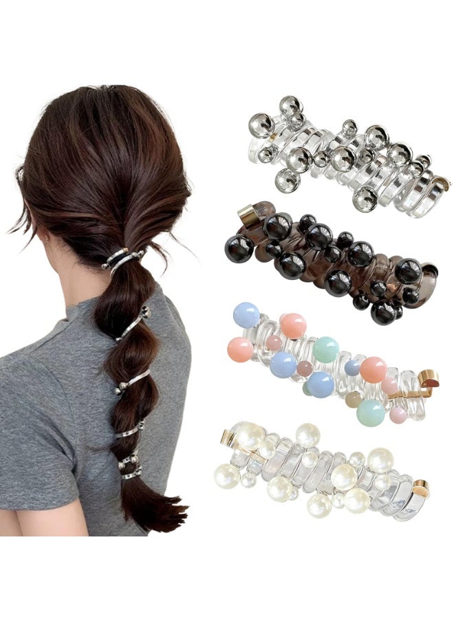 4PC Pearl Butterfly Telephone Wire Hair Ties – Spiral Elastic Bubble Ponytail Hair Bands for Women & Girls, No Damage, Soft & Stretchy Hair Accessories for High Ponytails and Braids - Image 1